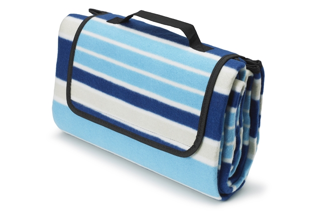 Waterproof Picnic Blanket - Sky Blue, Navy Blue & White Striped - Small (150cm x 130cm)